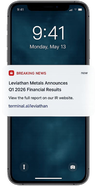 Terminal1 SMS breaking news alert on mobile